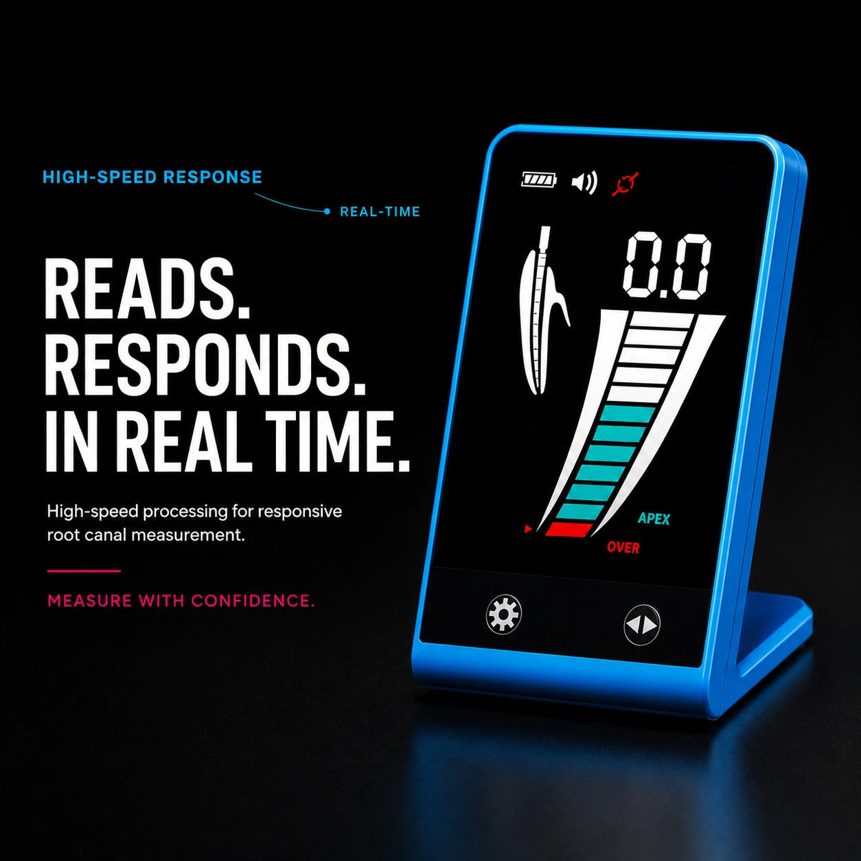 apex locator on a stand showing a real-time canal reading
