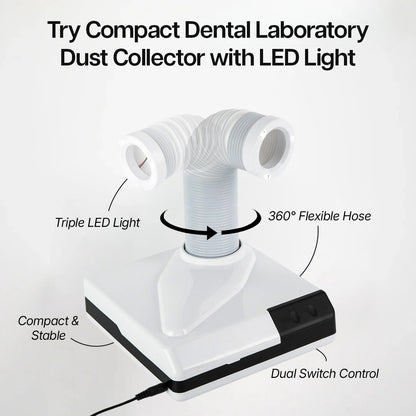 Compact dental laboratory dust collector with LED light on a white background