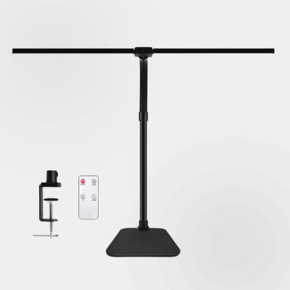 Black adjustable stand with remote control on a white background