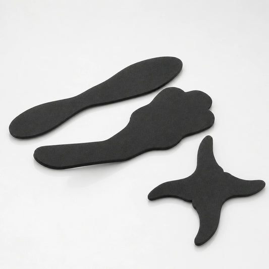 Flexible dental contraster set with three black background shapes.