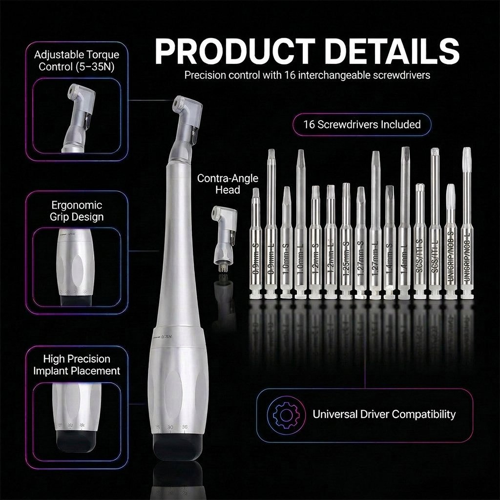 Screwdriver set with interchangeable bits on a black background