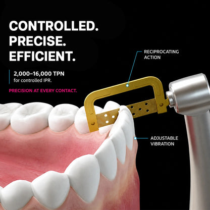interproximal reduction motor with a strip attachment on a tooth model