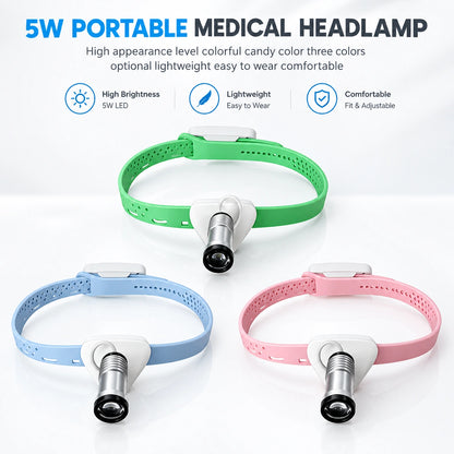 Portable dental LED headlamp available in multiple color options.