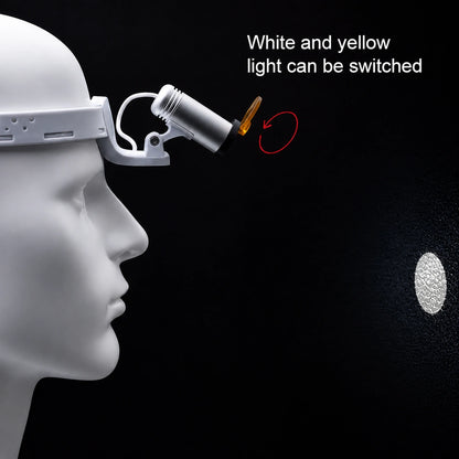 ProDental dental headlamp with switchable white and yellow light filter.
