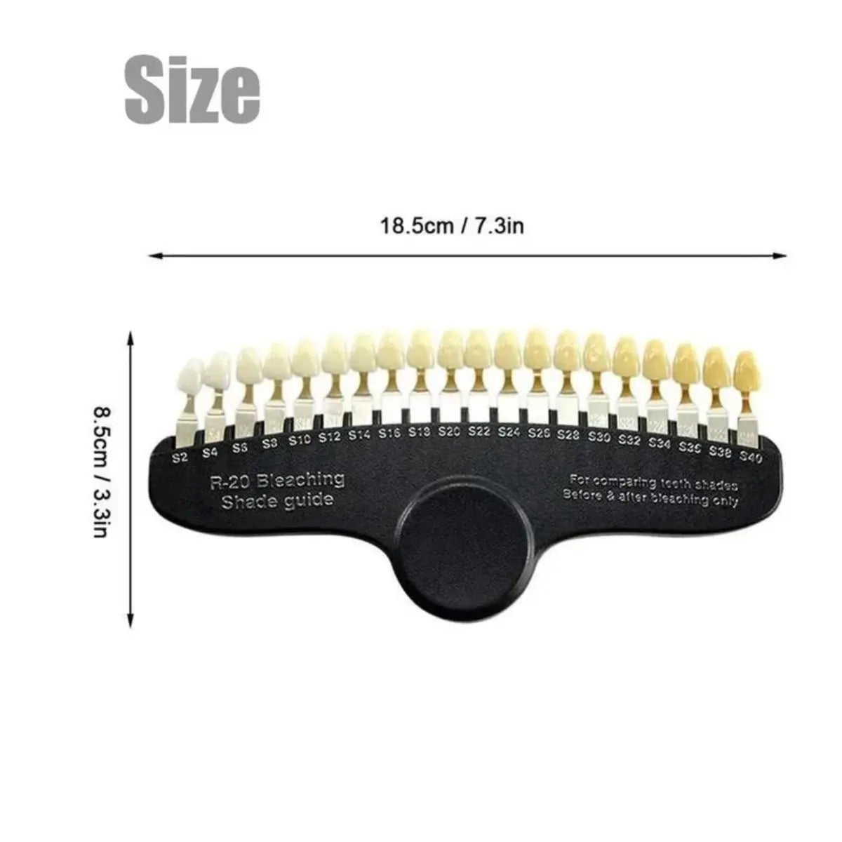 R-20 shade guide panel with 20 tabs measuring 18.5cm by 8.5cm