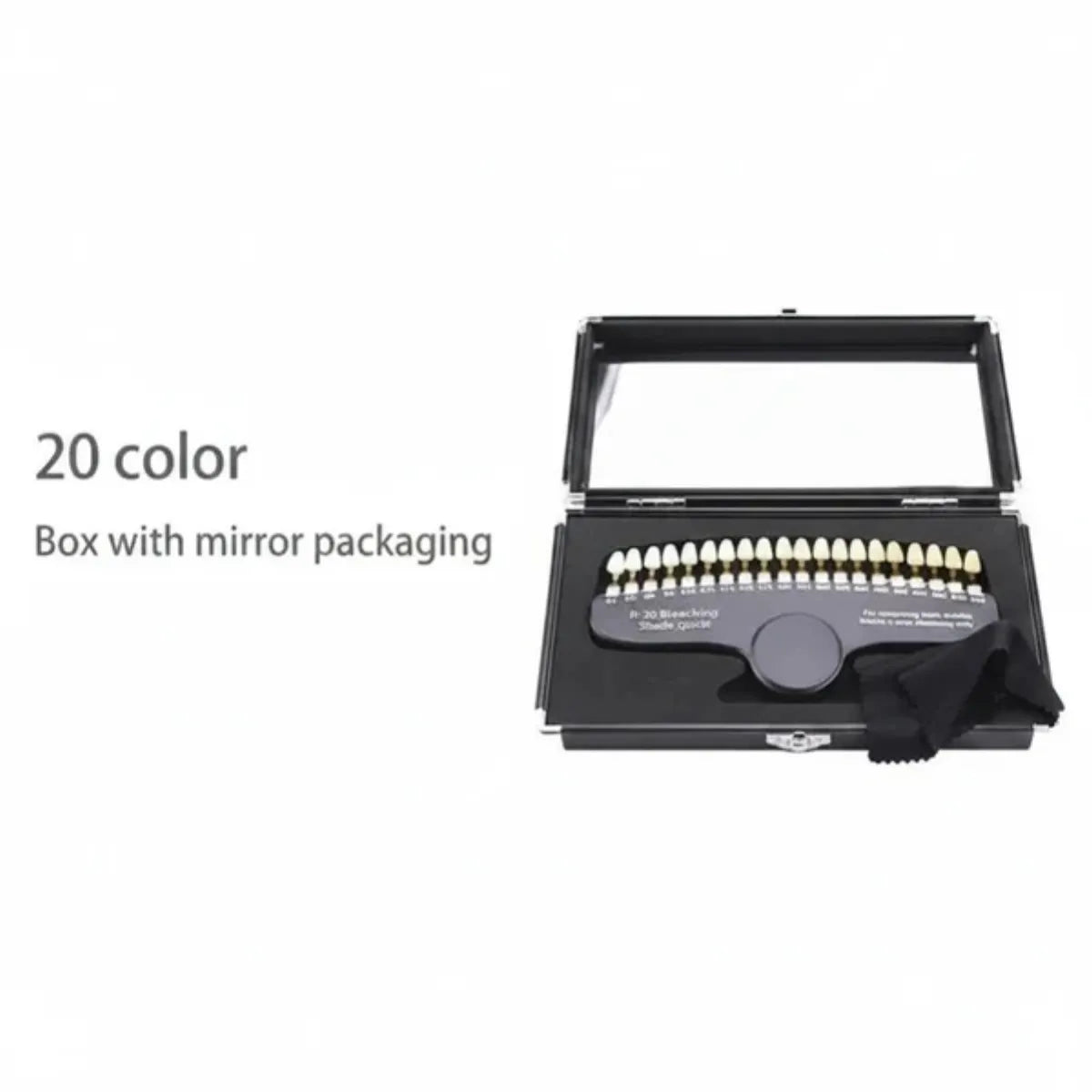 R-20 shade guide inside mirror case with cleaning cloth included