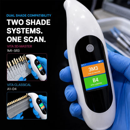 digital shade matching device showing 3D-Master and Classical readings on screen