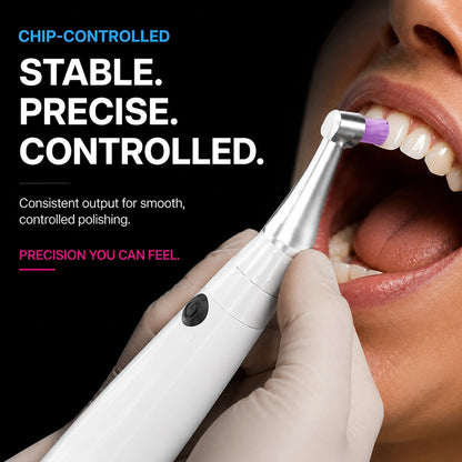 cordless tooth polisher polishing a patient's upper teeth