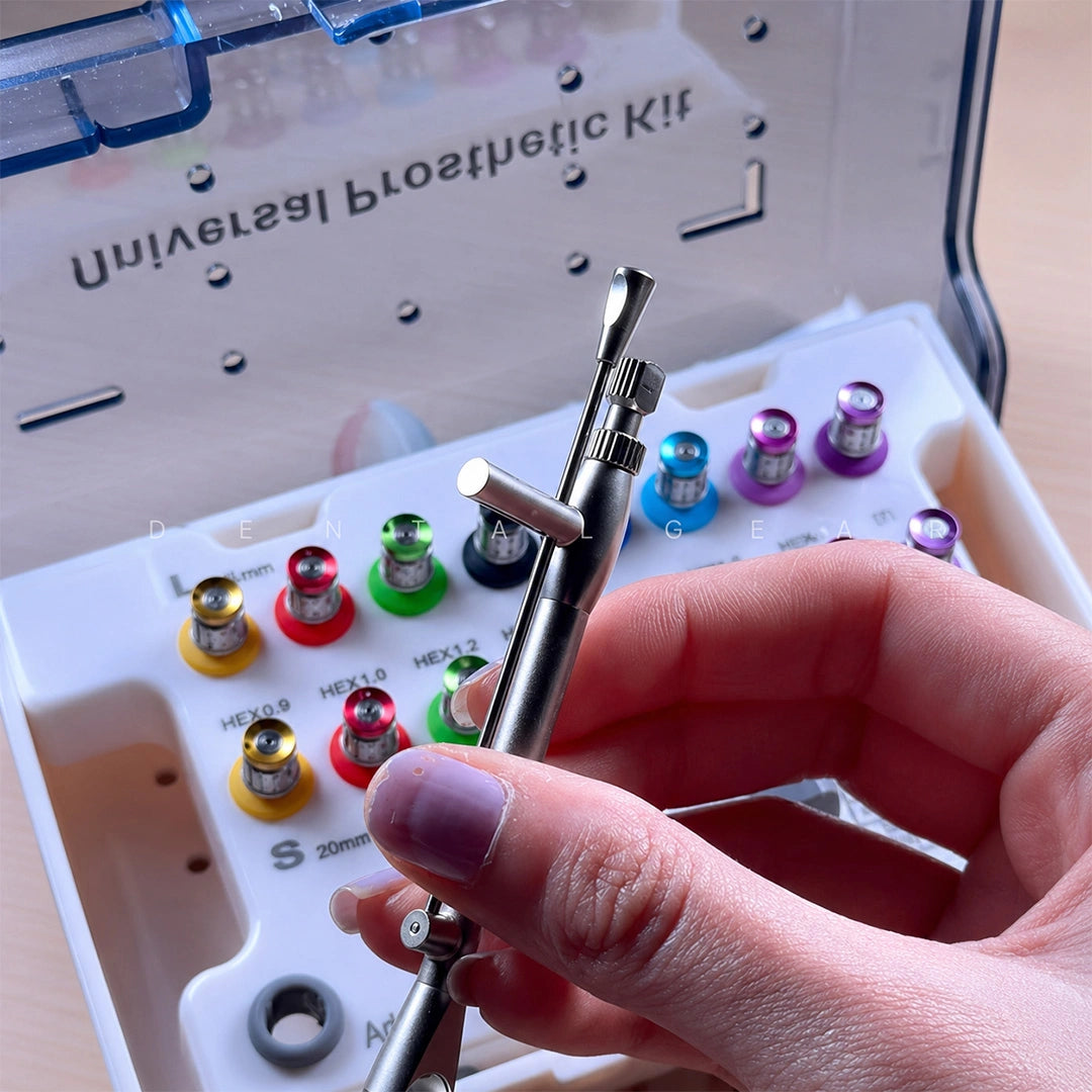 dentist inspecting implant driver kit