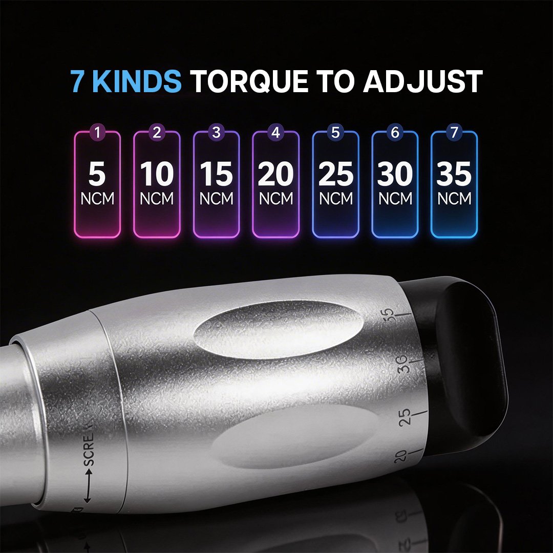 Torque wrench with adjustable settings on a black background