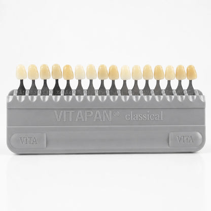 VITA Classical shade guide with 16 tooth shades A1 to D4 for dental shade matching.
