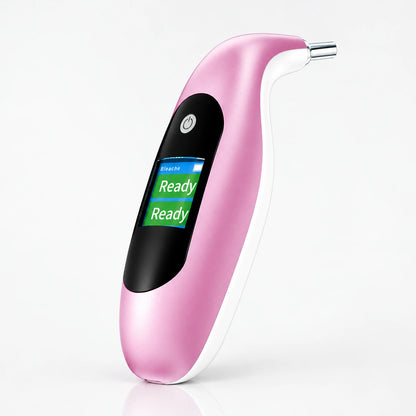 pink digital whitening shade device with its screen showing ready